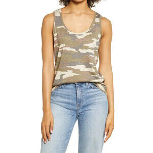 1.State Scoop Neck Tank Top Rich Olive Camouflage Size M